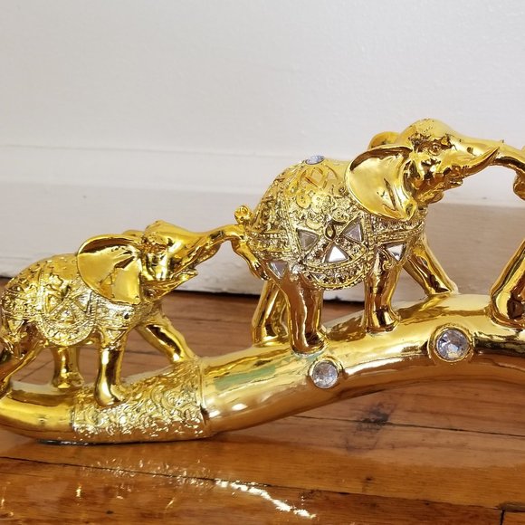 Dalax- Set of 3 Golden Color Thai Elephant Buddha Buddhist Collectible Statue - Picture 4 of 5